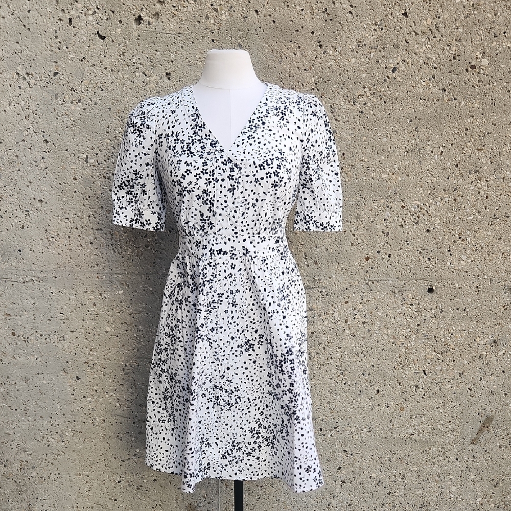 DKNY Cotton Black and White Floral Dress